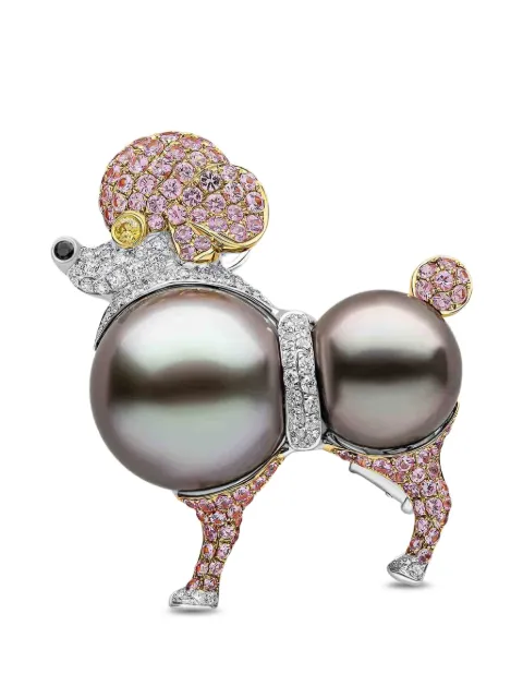 Yoko London Baroque Poodle tahitian pearl and diamond brooch Silver Q2437BR7T