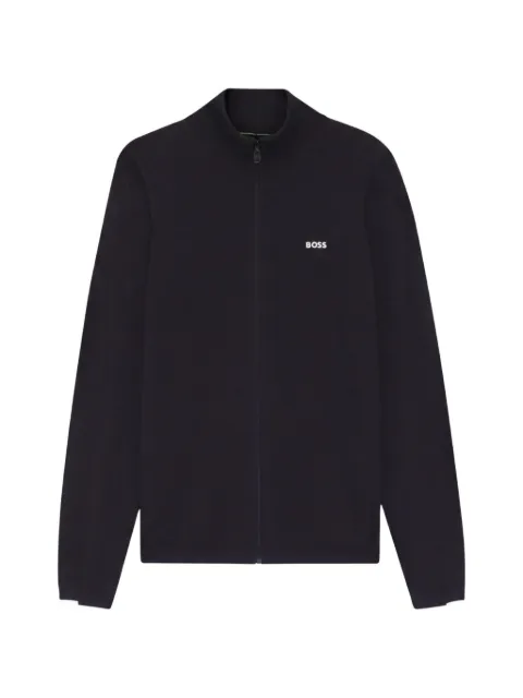 BOSS knitted-cotton cardigan with contrast logo Black 50553778