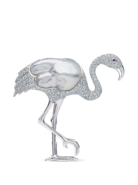 Yoko London Keshi Baroque South Sea pearl and diamond flamingo brooch Silver RQ1023BR7W