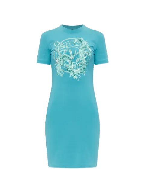 Versace Jeans Couture embellished graphic dress Blue 80HAOE01CJ02E