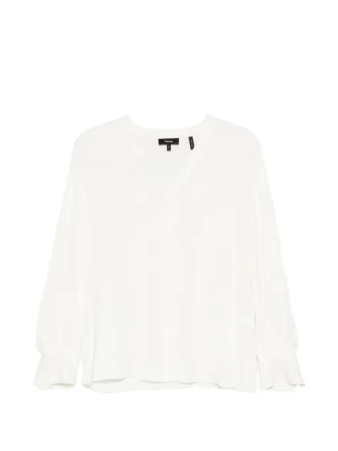 Theory V-neck flared-cuff blouse Neutrals Q0102515