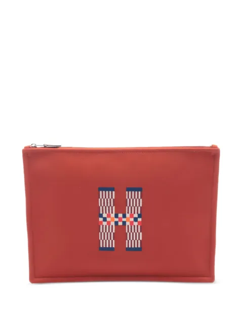 Hermès Pre-Owned 2020s GM logo-detail clutch bag Orange 1056013