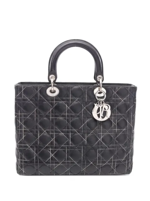 Christian Dior Pre-Owned 2000s large Lady Dior Cannage leather tote bag Black 1057006
