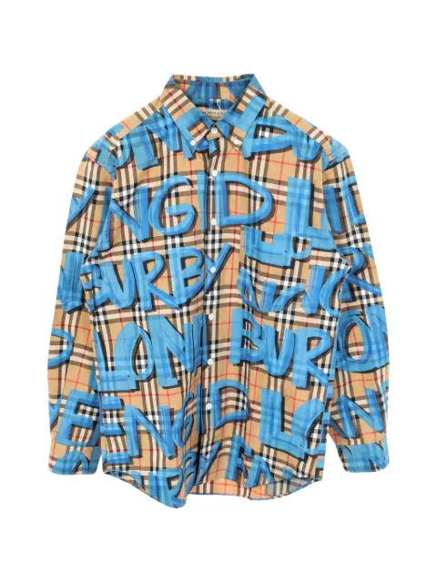Burberry Pre-Owned 2010s Jameson graffiti-print button-down cotton shirt Neutrals 1054185