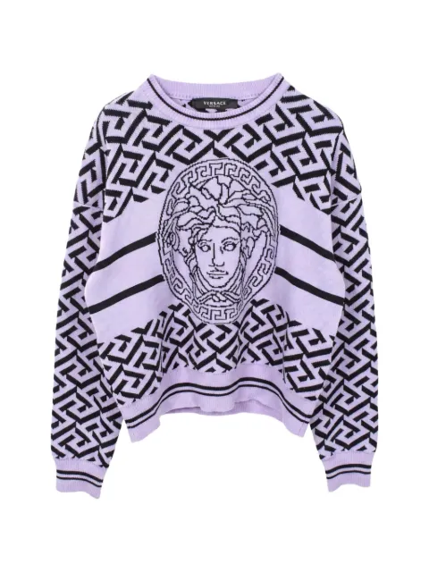 Versace Pre-Owned 2010s Medusa La Greca knitted crewneck wool sweater Purple 1054198