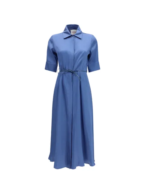 CRIDA Baldo collared tie-detail midi cotton dress Blue BALDO