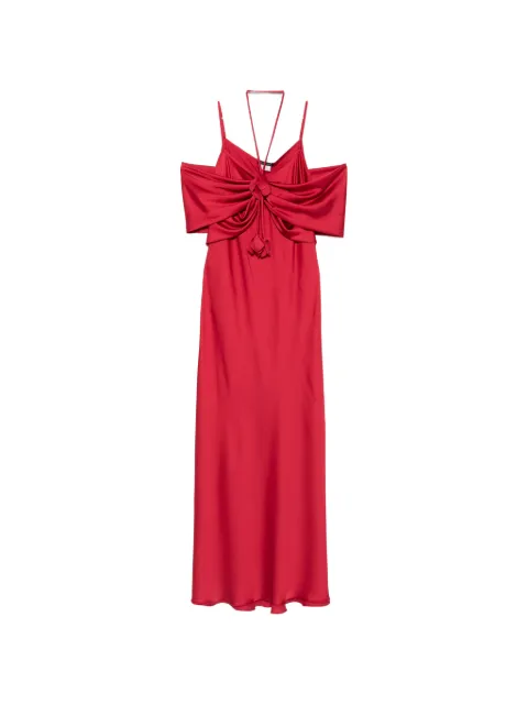 LE RJTANGE floral-appliqué draped maxi dress Red SK84