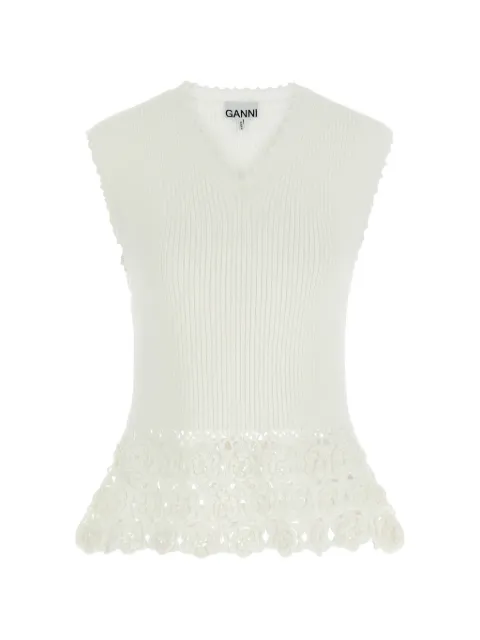 GANNI crochet ribbed V-neck tank top Neutrals A1070251
