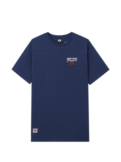 FINGERCROXX embroidery panelled T-shirt Blue FFXTEW01415X