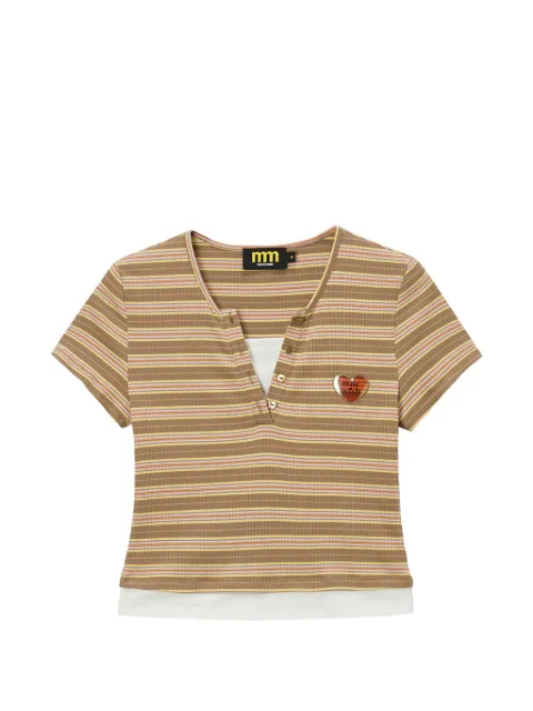 Mini Cream striped button-detail T-shirt Brown 6SM619A