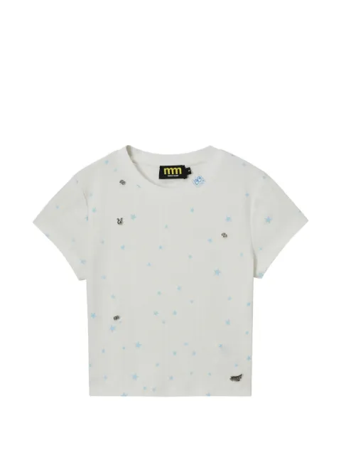 Mini Cream star-print cropped T-shirt White 6SM623A