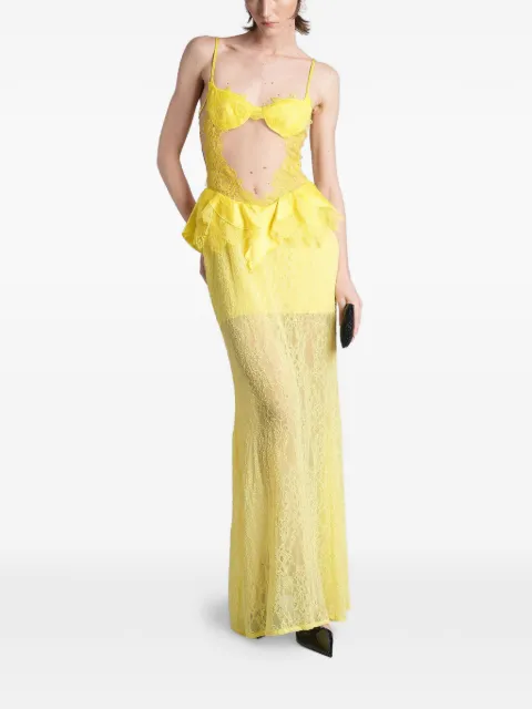 David Koma lace-trimmed peplum-waist dress Yellow RE26DK05DL
