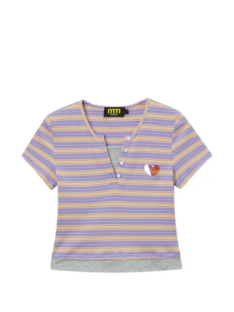 Mini Cream striped heart cotton T-shirt Purple 6SM619A