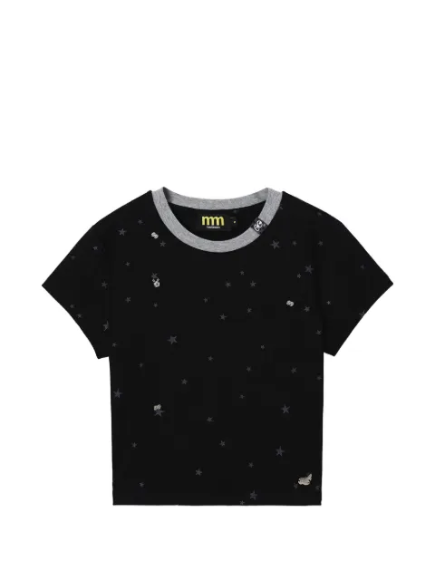 Mini Cream star print ribbed T-shirt Black 6SM623A