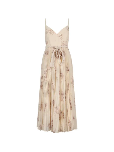 ZIMMERMANN Sunray pleated floral midi dress Neutrals 5298DS26R