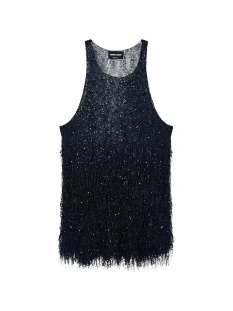 Giorgio Armani sequin-embellished fringed top Blue GW003312AF25439FB055