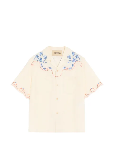 Valentino Garavani linen bowling shirt in San Gallo lace with VLogo embroidery White VAA110AYF