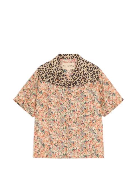 Valentino Garavani bowling shirt in silk poplin with Fauve Eclat Animalier and Papier Floral prints Neutrals VAA311BJ1