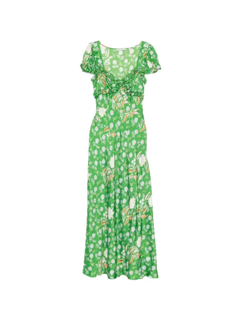 DÔEN Valerine floral-print ruffled silk maxi dress Green 48842709