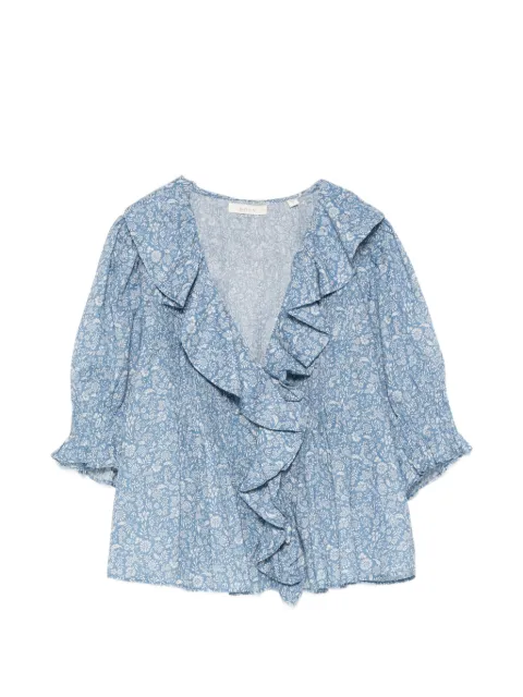 DÔEN Henri ruffled floral-print cotton blouse Blue 58041335