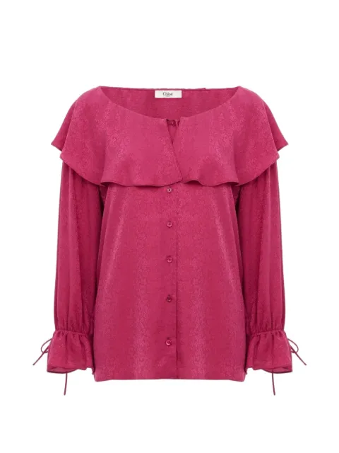 Chloé round-nek ruffled silk blouse Pink CH26UHT36332