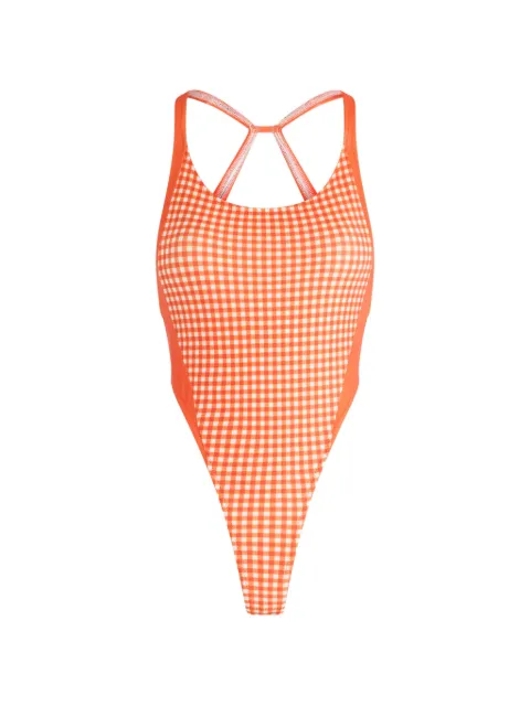 Jean Paul Gaultier gingham open back swimsuit Orange 2602WSW111J048P1501