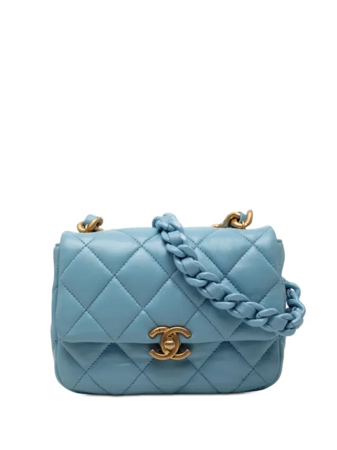 CHANEL Pre-Owned 2021-2025 Mini Quilted Lambskin Lacquered Chain Flap crossbody bag Blue GUP0WZGDED4TF729