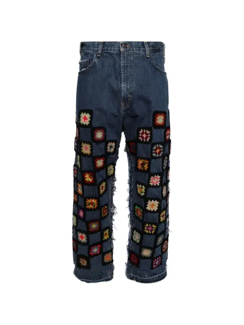Nigel Xavier crochet checkerboard jeans Blue CKECHERBOARDCROCHETDENIMJEANS