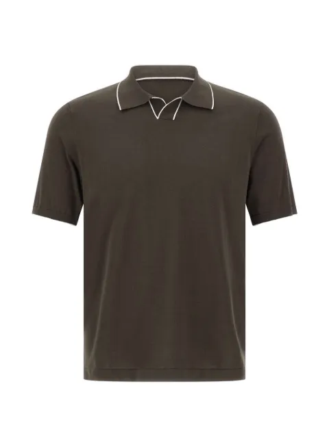 Kangra piped-trim polo-collar T-shirt Brown 301423232