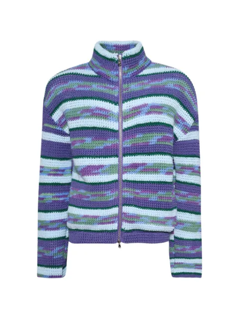 Nigel Xavier striped crochet zip-up jacket Purple STRIPPEDCROCHETZIPUPJACKET