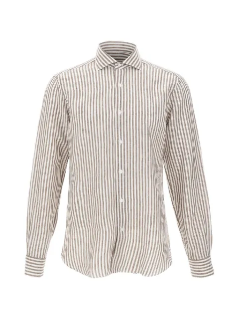 Barba striped button linen shirt White LIU02P0154035U0006