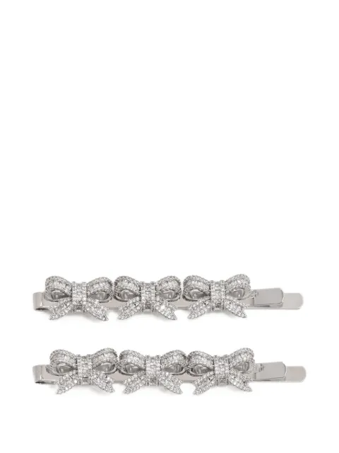 Self-Portrait crystal-embellished bow hair slides Silver SS26603H