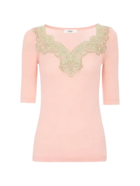 Chloé lace ribbed sweater Pink CH26UMP31665