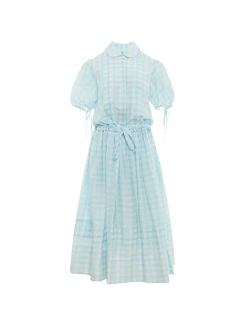 Lee Mathews Josephine gingham-check puff-sleeve midi dress Blue M2601DR311