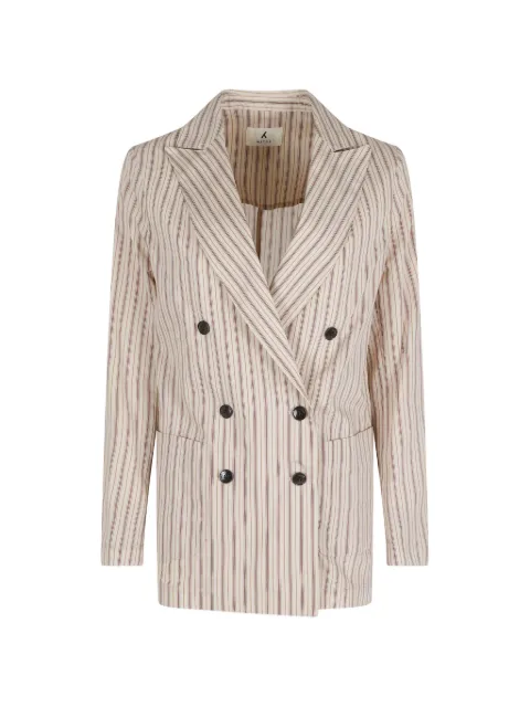 Myths stripe-pattern double-breasted coat Neutrals 26D21720098