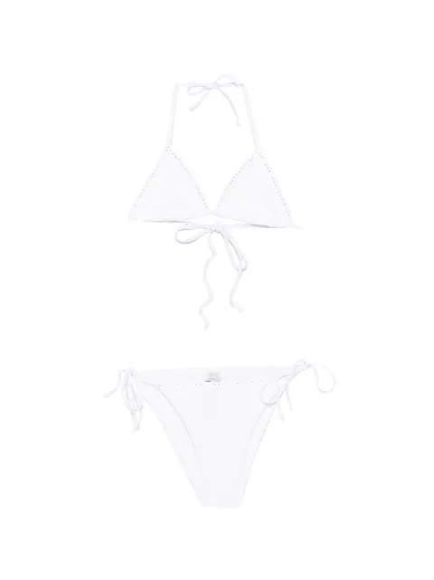 Hunza G crystal-embellished crinkle-effect bikini White BGINASWWHT