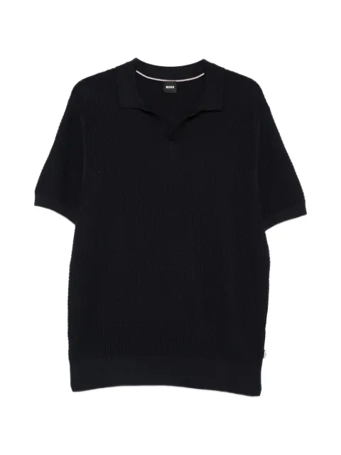 BOSS waffle V-neck T-shirt Blue 50561613