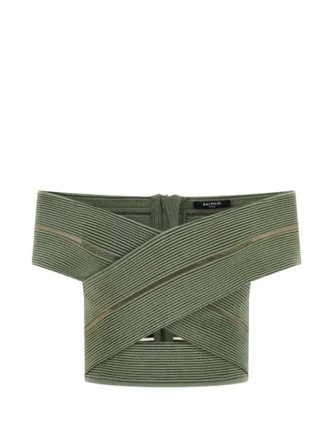 Balmain off-the-shoulder zip-fastening top Green GF0AB580KJ75