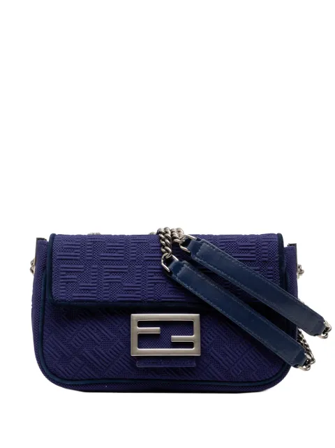 Fendi Pre-Owned 2000-2025 Zucca Embossed Technical Fabric Chain Midi Baguette shoulder bag Blue BWOZG3GSZF8FAELE