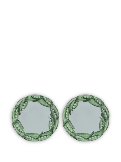 Les-Ottomans Lily of The Valley hand-painted foliage plate (set of two) Green LV02