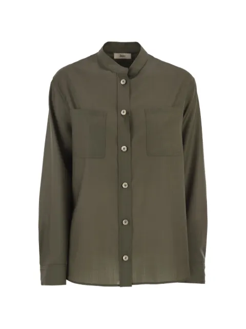 Herno chest-pocket mandarin-collar shirt Green CM000044D33487