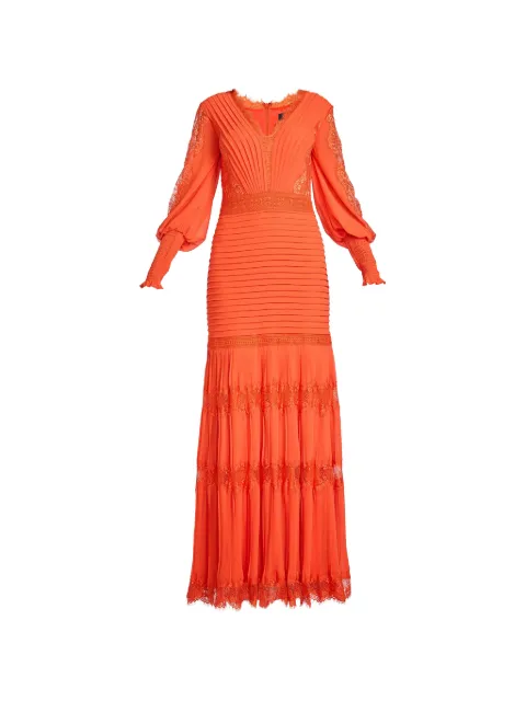 Tadashi Shoji Nyssa lace-panelled pintuck-pleat maxi dress Orange YV21070LAPCOT