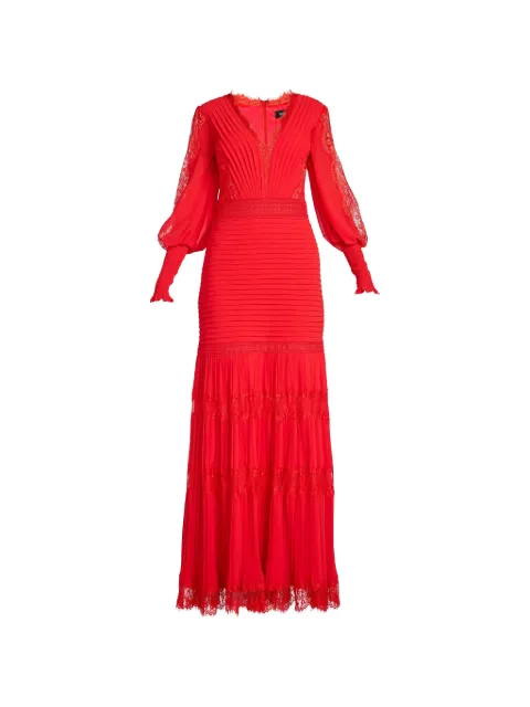 Tadashi Shoji Nyssa lace-panelled pleated maxi dress Red YV21070LCHERY