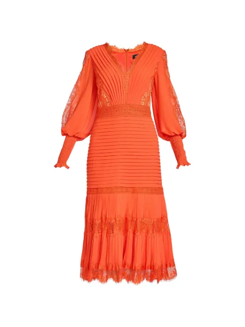 Tadashi Shoji maxi Nyssa Bishop lace-trimmed pleated midi dress Orange YV21070MD