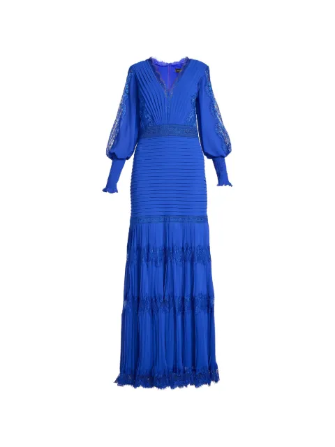 Tadashi Shoji maxi Nyssa Bishop lace-panelled pleated dress Blue YV21070LELECB