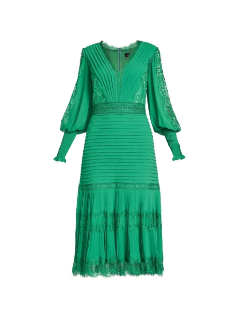 Tadashi Shoji Nyssa lace-panelled pleated midi dress Green YV21070MDGUGRE