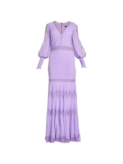 Tadashi Shoji maxi Nyssa Bishop lace-trimmed pleated dress Purple YV21070L