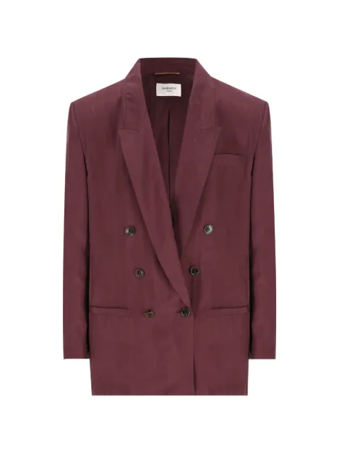 Saint Laurent Habotai double-breasted peak-lapel jacket Red 851026Y6J78