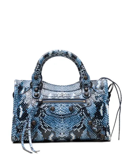 Balenciaga mini City snakeskin-effect tote bag Blue 8063952AB97