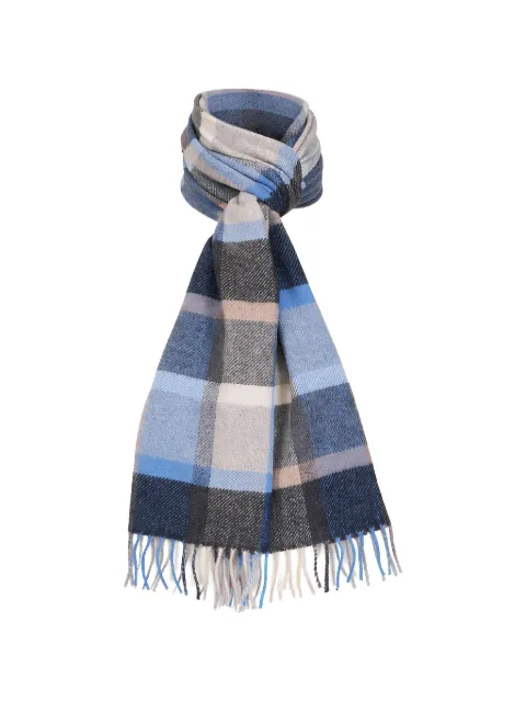 Chelsey Imports check-pattern fringed scarf Blue H4451